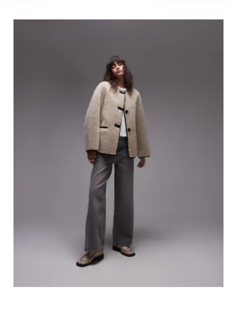 Mango faux shearling toggle jacket with Black Trim